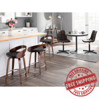 Lumisource B24-GROTTOR WLBN2 Grotto Mid-Century Modern Counter Stool with Swivel in Walnut with Brown Faux Leather - Set of 2
